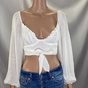 NWT Hello Molly White Wrap/Tie Top Puffy Sleeves SZ M Boho Romantic Peasant